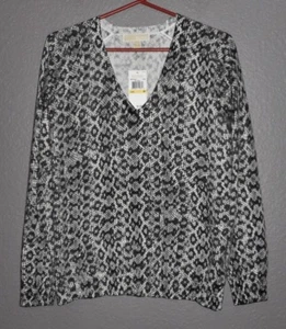 Michael Kors Womens Medium Black Multi-color Embellished V-Neck Sweater NWT $130 - Picture 1 of 7