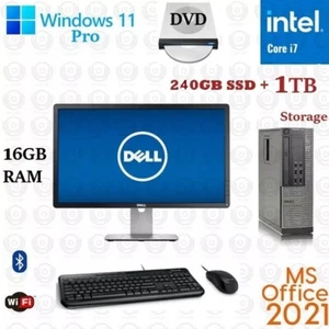 Windows 11 Dell i7 3.4 ghz 16GB 240GB SSD + 1TB 24" LCD WiFi Desktop Computer PC - Picture 1 of 1