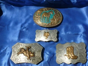 Cuatro (4) HEBILLAS DE CINTURÓN VAQUERO OCCIDENTAL MARCA CON NOMBRE Caballo Toro Montar Botas Sillín - Imagen 1 de 8
