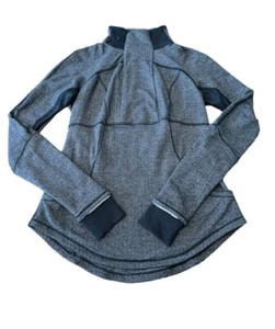 Lululemon Womens Size 6 Base Runner 1/2 Zip in Heathered Herringbone Black Black - Picture 1 of 11