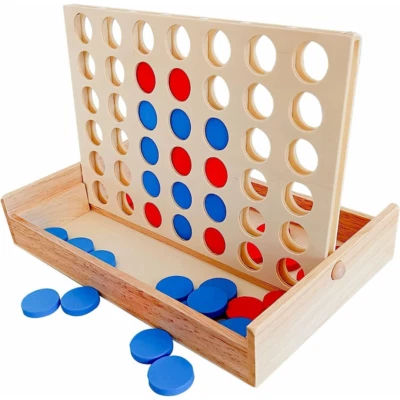 Connect 4 In A Row Four In A Line Board Game Family Fun Match 4 Row Wooden Toy - Image 1 of 4