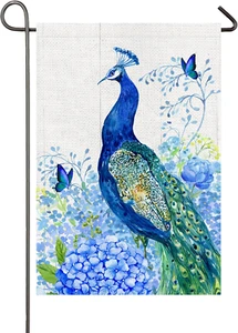 Peacock Garden Flag Floral Spring Summer Yard Flag 12X18 Inch Double Sided Butte - Picture 1 of 9