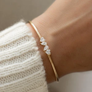 2CT Heart Cut Lab Created Diamond Adjustable Cuff Bracelet 14K Yellow Gold Over - Picture 1 of 4