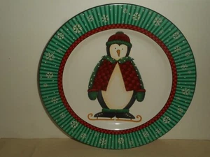 DEBBIE MUMM PENGUINS Sakura Stoneware 8" Dessert Appetizer Salad Plate HOLIDAY - Picture 1 of 9