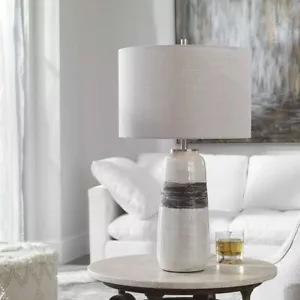 COMANCHE RUSTIC CASUAL OFF WHITE CRACKLE GLAZE CERAMIC 27" TABLE LAMP UTTERMOST - Picture 1 of 5