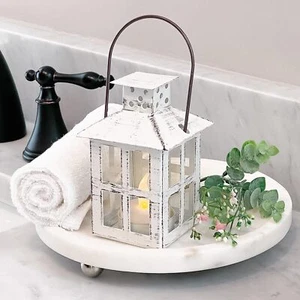 Rustic Farmhouse Decor White Candle Holder Lantern Decorative (5 Inch), Wedding  - Picture 1 of 1