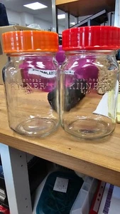 2x Vintage Kilner Jars with Red/Orang Lids - Made in UK - 1 L Jars Ravenhead 7in - Picture 1 of 5