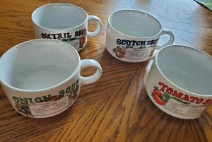 Vintage Recipe Soup Mugs, Oxtail ,Onion,Tomato & Scotchbroth  Lot Of 4, 16 Oz - Picture 1 of 7