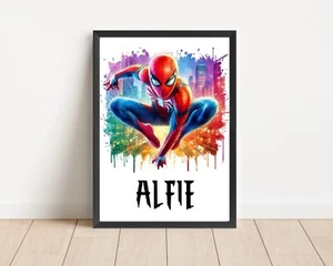 Personalised Spiderman Superhero Bedroom Gaming Room Wall Art Prints Gift - Picture 1 of 1