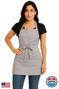 Grey Apron for women with pockets. Server aprons with 3 pockets. Waterproof a - Picture 1 of 5