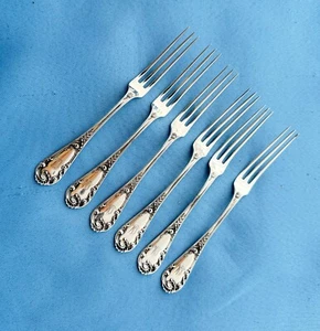6 Dominic and Haff Sterling Strawberry Forks Louis 14 Pattern Mono 5 Inches - Picture 1 of 5