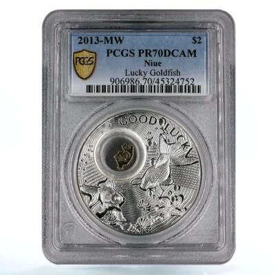 Niue 2 dollars Lucky Symbols Goodluck Goldfish PR70 PCGS silver coin 2013 - Image 1 of 2