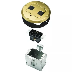 RACO Floor Box Kit 6239ACBP Brass 15A/125V Duplex Receptacle Outlet - Picture 1 of 8