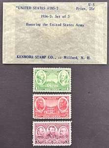 US 1936-37 Sc# 785-787 Set of 3 MNH OG Army Issue + Kenmore Stamp Co Envelope - Picture 1 of 3