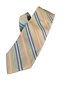 Bruno Piattelli Mens Neck Tie Pure Silk Green Orange Blue Diag Stripe Tie NWOT - Picture 1 of 8