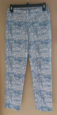 New Directions Geo Print Slim Leg Pants Women 6P Stretch  Blue White Gray - Image 1 of 4