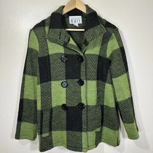 Chaquetón Keren Hart para mujer mediano verde negro a cuadros de lana doble botonadura - Imagen 1 de 8