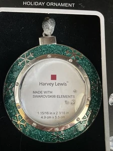 Harvey Lewis Holiday Round Ornament Blue Green Sparkle Design Swarovski Elements - Bild 1 von 5