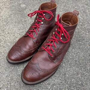 Allen Edmonds Long Branch Wingtip Semi Brogue Brown Men Ankle Boots 12 Made USA - Picture 1 of 15