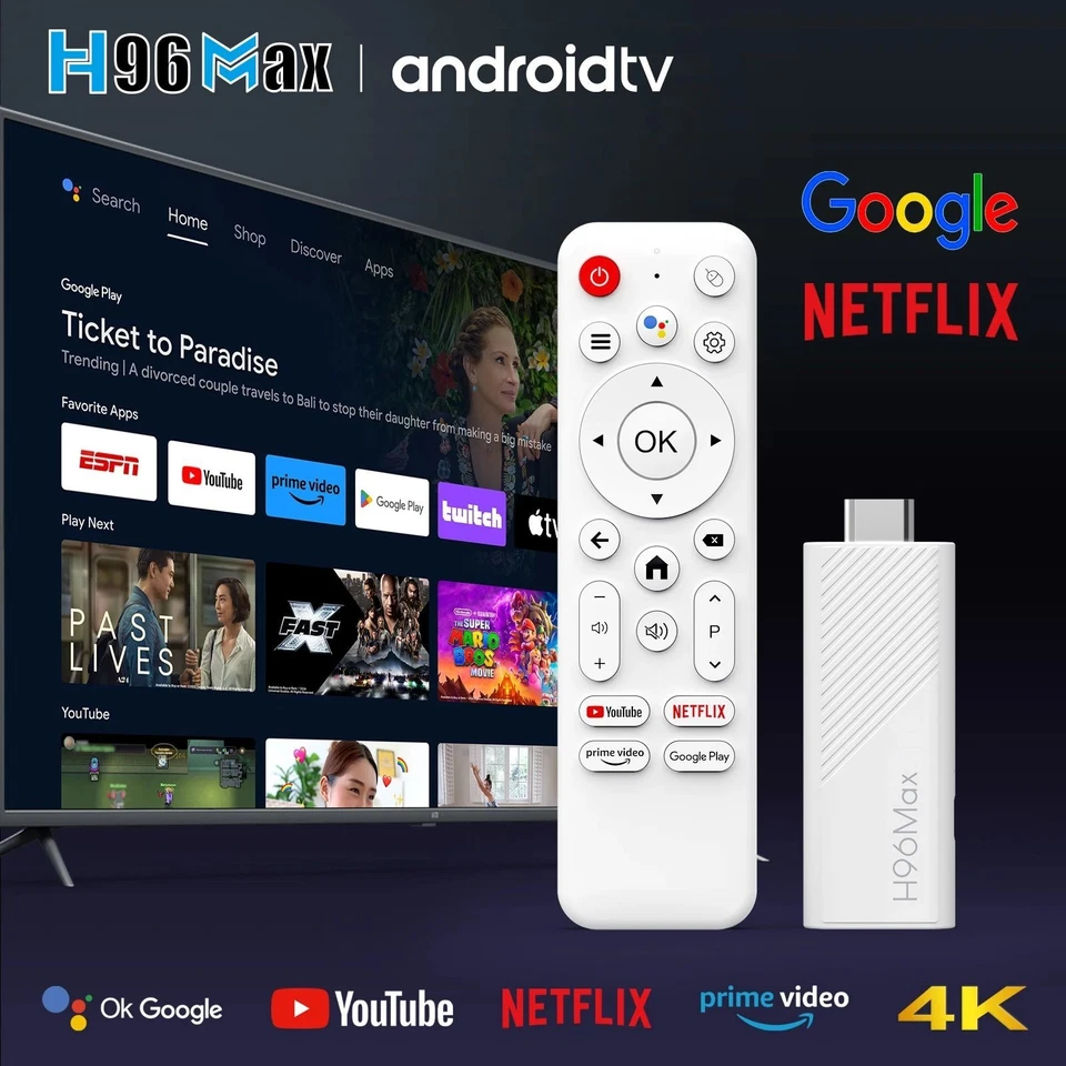 NUEVO H96Max H313 TV Stick 4K, Android TV 14, Quad Core ARM Cortex A53, WiFi - Imagen 1 de 4