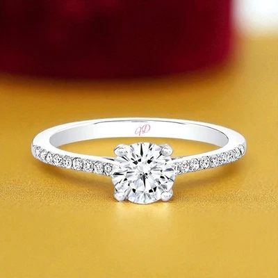 Platinum Diamond Ring For Wedding Lab Grown Round 1.21 Carat IGI Certified PT950 - Image 1 of 4