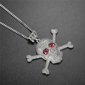 14K White Gold Plated 3Ct Round Cut Lab Created Diamond Men Skull ClusterPendant - Picture 1 of 4