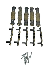 5 Vtg Antique Brass Amerock Carriage House Cabinet Bar Pulls Handles  5 1/2" - Picture 1 of 9