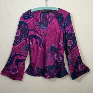 Vintage Y2K 100% Seide Blumen Bluse Rosa Lila von New York City Design Co - Bild 1 von 7