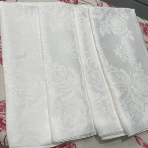 Set - 4 Large White on White Damask Dinner Napkins- 20" Square Perfect Condition - Picture 1 of 5