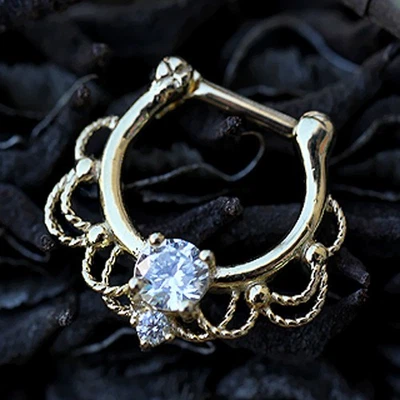 Gold Plated Stainless Steel Made For Royalty Ornate Septum Clicker 1.2mm x 6mm - Image 1 of 3