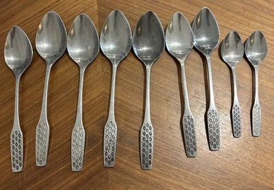 Vintage Mid Century  Viners Shape Pattern Dessert Spoons / Tea Spoons x9 SPARES - Image 1 of 4