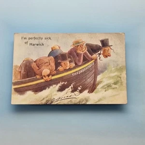 Harwich Comic Postkarte um 1910 Seekrankheit Ruderboot Cynicus Künstler signiert - Bild 1 von 2