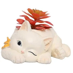 Cat Shaped Planter Pot, Resin Flower Pot Containers Cartoon Cat Statue - Picture 1 of 8
