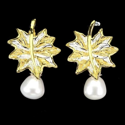 Pendientes colgantes de plata de ley 925 perlas blancas 10x9 mm joyería natural Foto 1 de 4