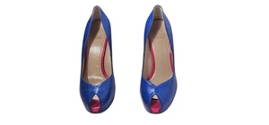 Stuart Weitzman Victoria Blue Ultramar Nappa Leather Platform Heels Size 9.5 - Picture 1 of 6