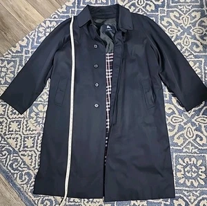 Burberrys Trench Coat Made In London Vintage Nova Check  Navy Blue - Picture 1 of 9