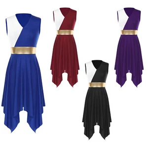 Womens Color Block Sleeveless Tank Dress Lyrical Contemporary Praise Dance Dress - Picture 1 of 57