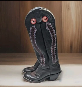 Vintage OLATHE 18” Tall Black Buckaroo Riding Cowboy Boots MADE USA Men’s 10.5 D - Picture 1 of 6