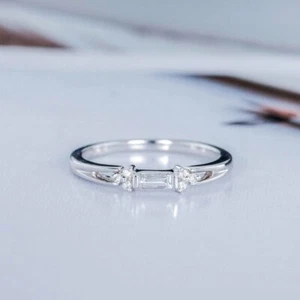 1ct Simulated Diamond Engagement Ring Petite Minimalist 18k White Gold Plated - Picture 1 of 4