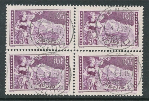 SWITZERLAND 1914 SWISS VIEWS 10f BLOCK FOUR USED BIN PRICE GB£4.00 Cover