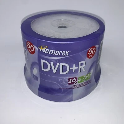 Paquete de 50 discos grabables Memorex DVD+R sellados 16X 4,7 GB 120 minutos husillo Nuevo de Lote Antiguo Foto 1 de 4