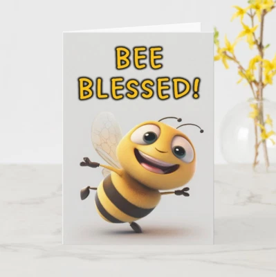 Bee Blessed Greeting Card - 5.5" x 8.5" Greeting Card with Writing Space Inside - Image 1 of 4