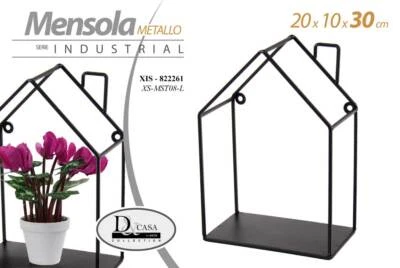 MENSOLA BACHECA CASA PARETE SOSPESA METALLO CLASSICO MODERNO NERO 20*10*30 CM - Immagine 1 di 2