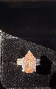 5.02ct Pink Pear Lab Diamond 18k White Gold With 18k Rose Gold Ring Enhancer - Picture 1 of 12