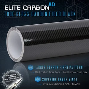 8D Gloss Black Carbon Fiber Big Pattern Vinyl Wrap Bubble Free Air 36" x 60" In - Picture 1 of 8