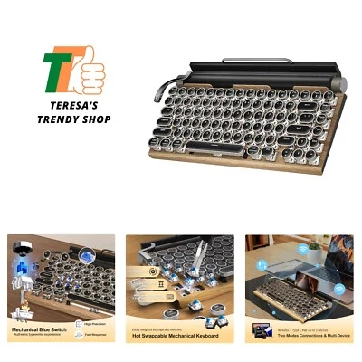 Retro Typewriter Wireless Mechanical Gaming Keyboard, Bluetooth 5.0 Office Co... - Image 1 of 4