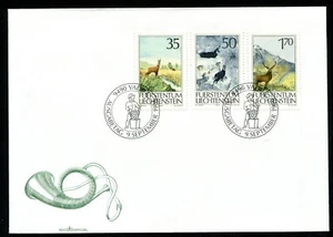 LIECHTENSTEIN 1986, HUNTING, WILD ANIMALS, Scott 849-851 on F.D.C. - Picture 1 of 1