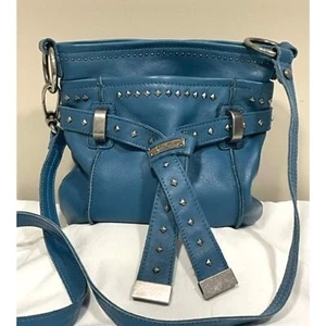 B Makowsky Umhängetasche Leder blau/türkis mit silbernen Nieten Handtasche - Bild 1 von 13