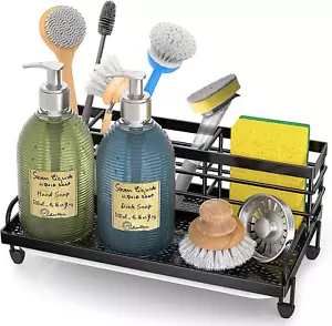 Kitchen Sink Caddy Organizer, Rustproof Non-Slip Soap Dish Dispenser Brush, Spon - Picture 1 of 12
