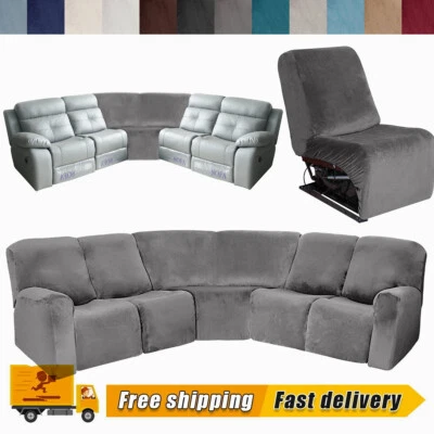 5-Seater L Shape Sectional Recliner Sofa Velvet Stretch Reclining Couch Covers